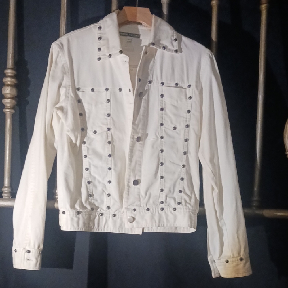 Anna Huling White Studded Denim Jacket